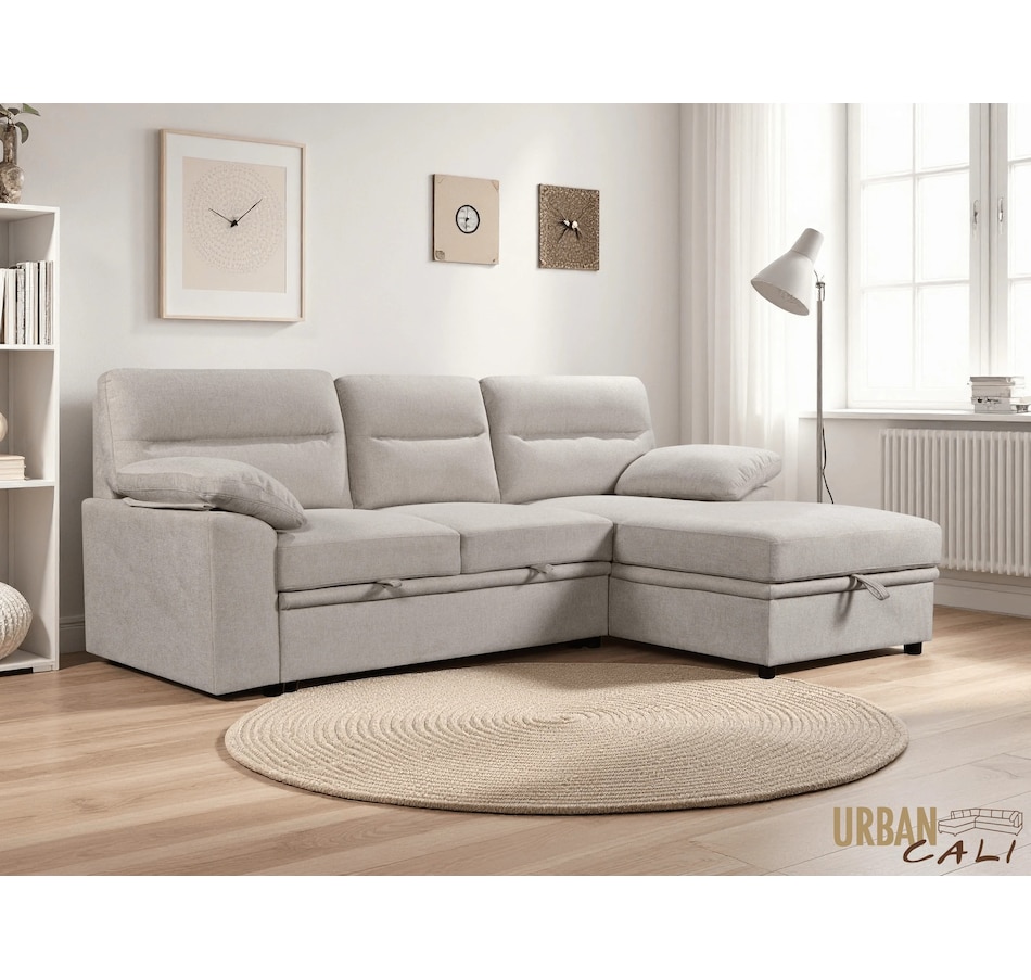 Image 931079_ALTMORE13.jpg, Product 931-079 / Price $1,779.99, Urban Cali Malibu 94.5" Wide Sleeper Sectional Sofa Bed with Pull Down Tray, Cupholders Wireless Charger and Storage Chaise from Urban Cali on TSC.ca's Home & Garden department
