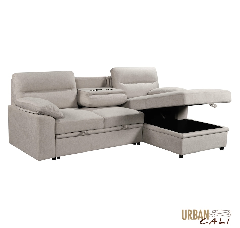 Image 931079_ALTMORE16.jpg, Product 931-079 / Price $1,779.99, Urban Cali Malibu 94.5" Wide Sleeper Sectional Sofa Bed with Pull Down Tray, Cupholders Wireless Charger and Storage Chaise from Urban Cali on TSC.ca's Home & Garden department
