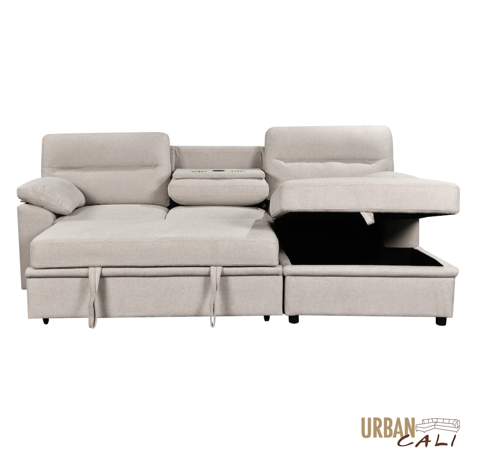 Image 931079_ALTMORE18.jpg, Product 931-079 / Price $1,779.99, Urban Cali Malibu 94.5" Wide Sleeper Sectional Sofa Bed with Pull Down Tray, Cupholders Wireless Charger and Storage Chaise from Urban Cali on TSC.ca's Home & Garden department