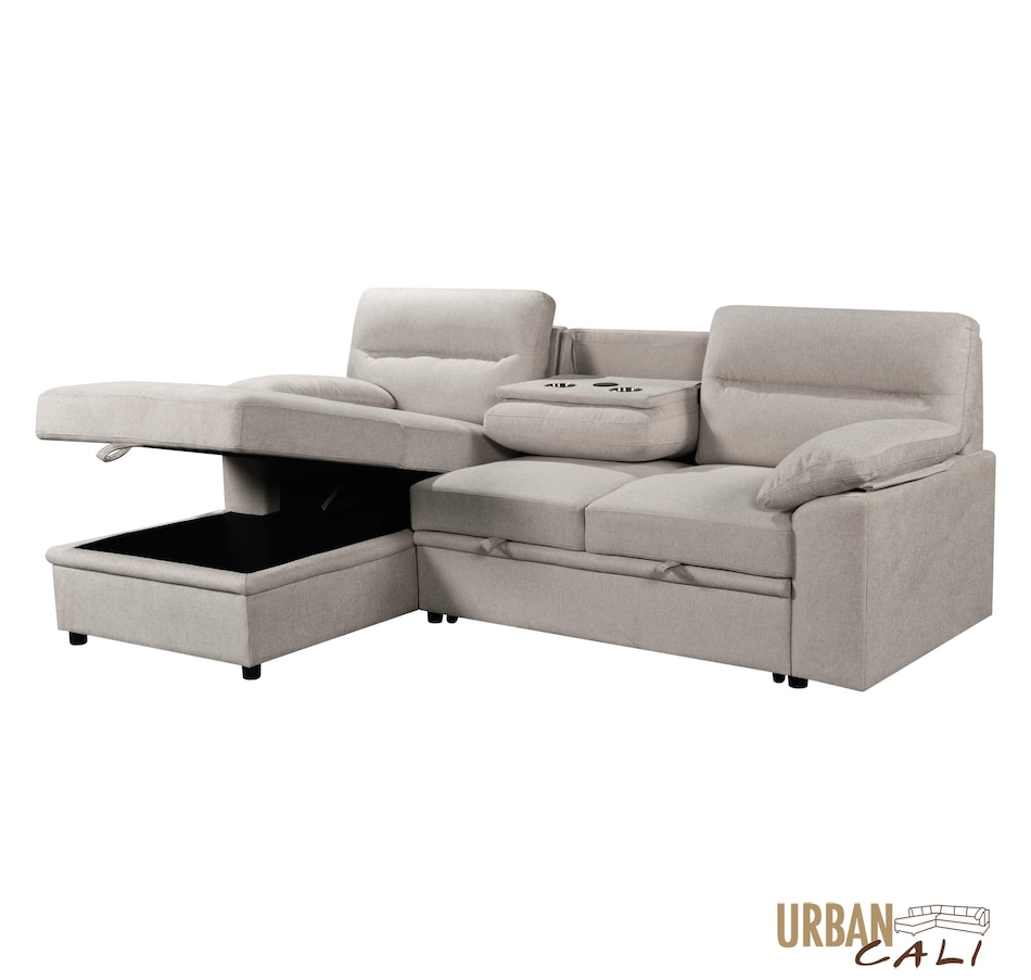 Image 931079_ALTMORE2.jpg, Product 931-079 / Price $1,779.99, Urban Cali Malibu 94.5" Wide Sleeper Sectional Sofa Bed with Pull Down Tray, Cupholders Wireless Charger and Storage Chaise from Urban Cali on TSC.ca's Home & Garden department