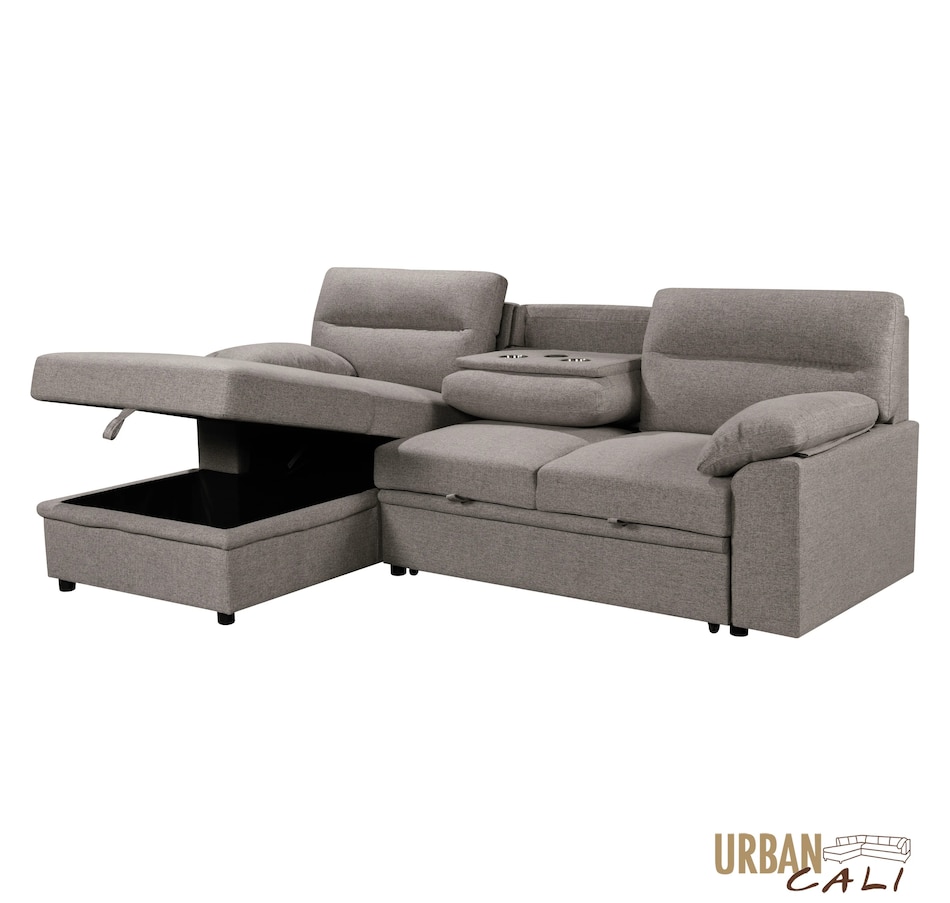 Image 931079_ALTMORE25.jpg, Product 931-079 / Price $1,779.99, Urban Cali Malibu 94.5" Wide Sleeper Sectional Sofa Bed with Pull Down Tray, Cupholders Wireless Charger and Storage Chaise from Urban Cali on TSC.ca's Home & Garden department