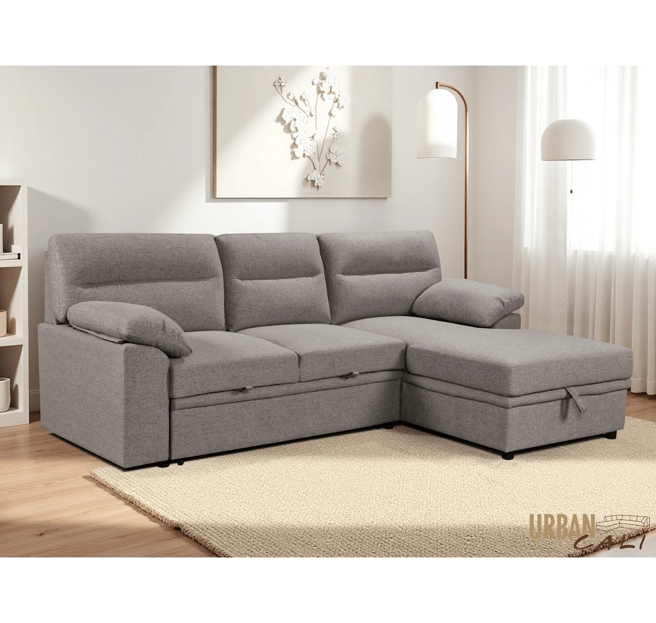 Image 931079_ALTMORE33.jpg, Product 931-079 / Price $1,779.99, Urban Cali Malibu 94.5" Wide Sleeper Sectional Sofa Bed with Pull Down Tray, Cupholders Wireless Charger and Storage Chaise from Urban Cali on TSC.ca's Home & Garden department