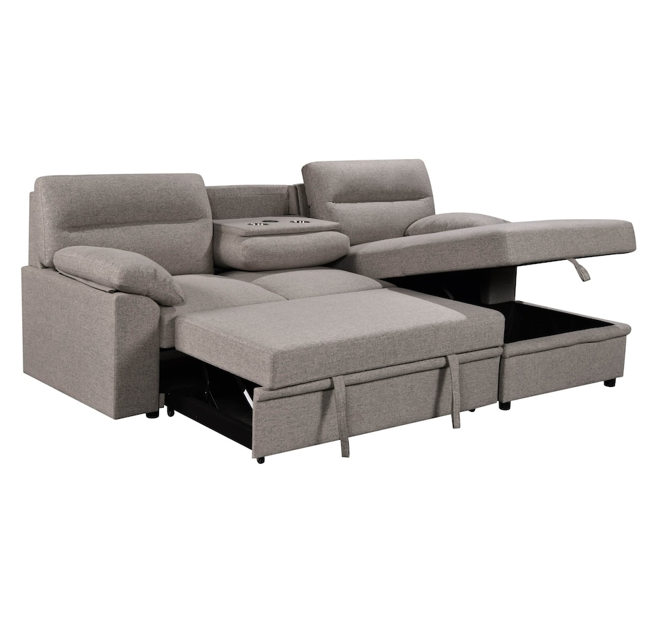 Image 931079_ALTMORE34.jpg, Product 931-079 / Price $1,779.99, Urban Cali Malibu 94.5" Wide Sleeper Sectional Sofa Bed with Pull Down Tray, Cupholders Wireless Charger and Storage Chaise from Urban Cali on TSC.ca's Home & Garden department