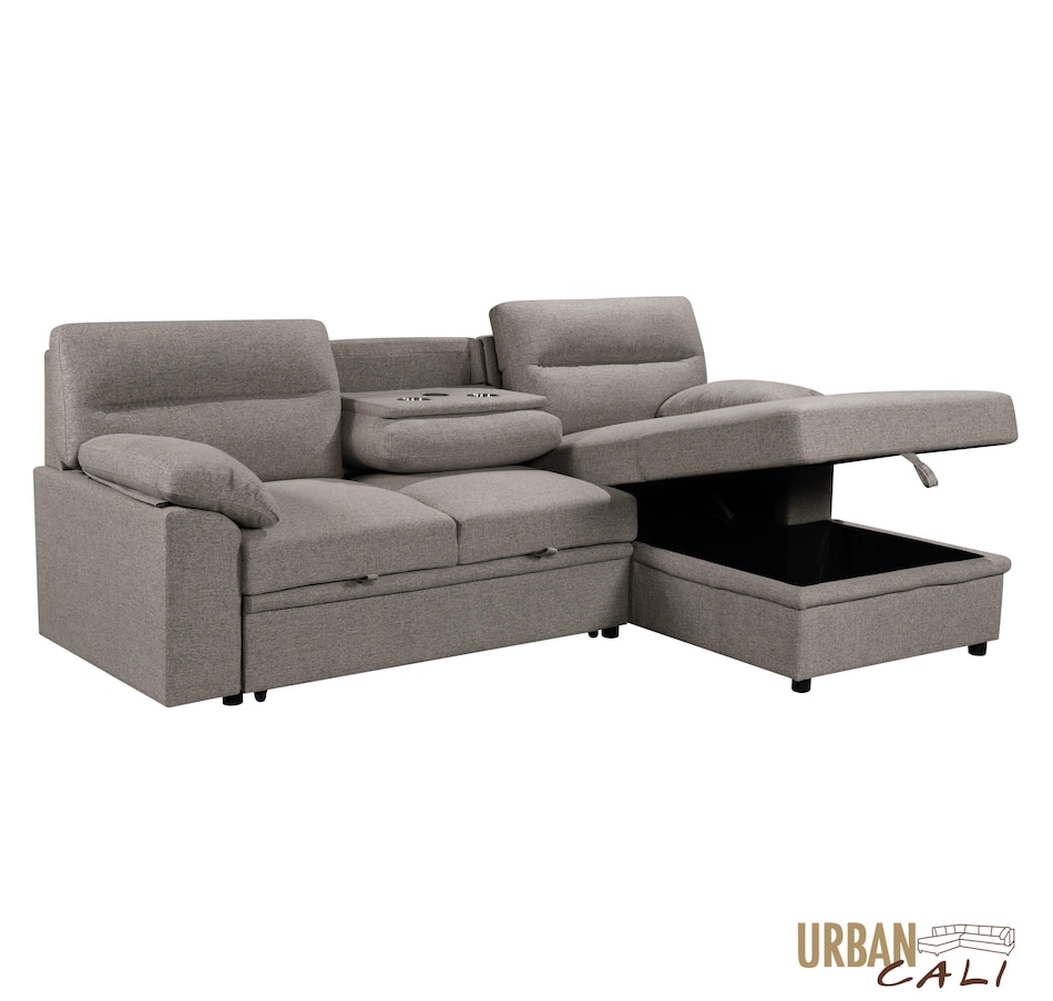 Image 931079_ALTMORE35.jpg, Product 931-079 / Price $1,779.99, Urban Cali Malibu 94.5" Wide Sleeper Sectional Sofa Bed with Pull Down Tray, Cupholders Wireless Charger and Storage Chaise from Urban Cali on TSC.ca's Home & Garden department