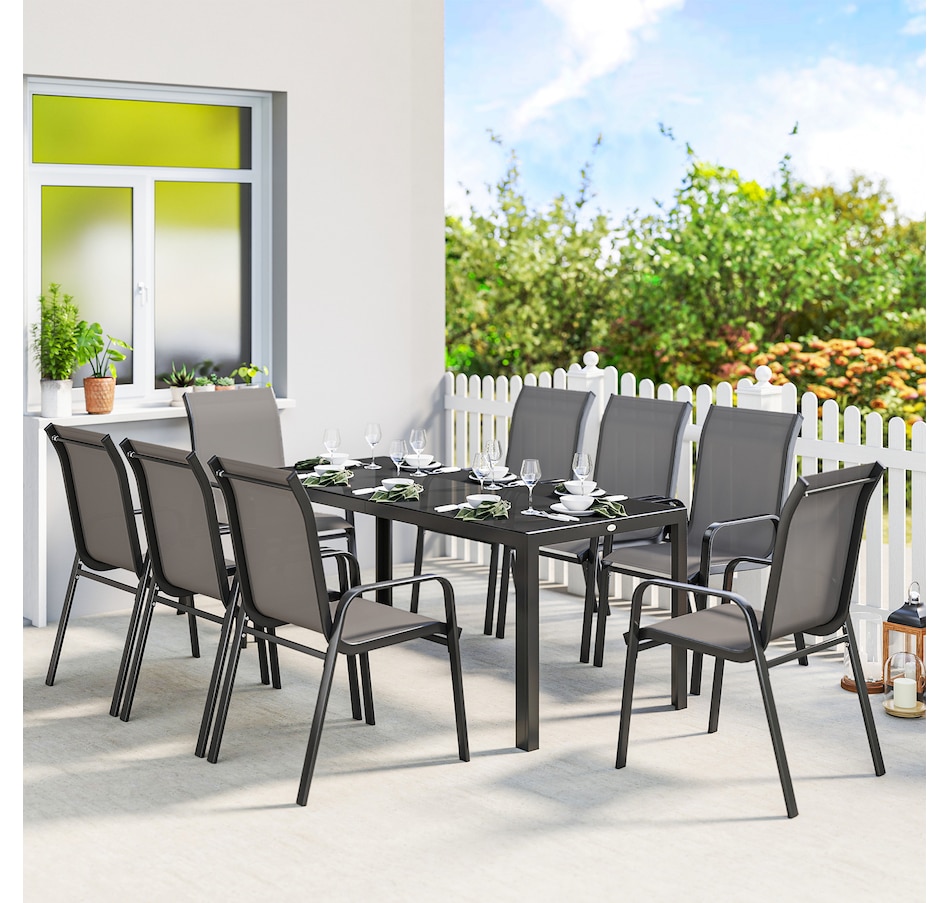 Image 931084_ALTMORE1.jpg, Product 931-084 / Price $469.99 - $499.99, Outsunny 9PCS Patio Dining Set Patio Table and Stackable Chairs from Outsunny on TSC.ca's Home & Garden department