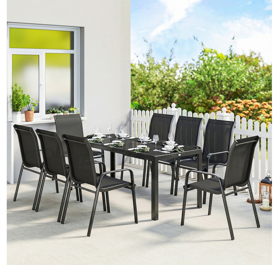 Image 931084_ALTMORE10.jpg, Product 931-084 / Price $469.99 - $499.99, Outsunny 9PCS Patio Dining Set Patio Table and Stackable Chairs from Outsunny on TSC.ca's Home & Garden department