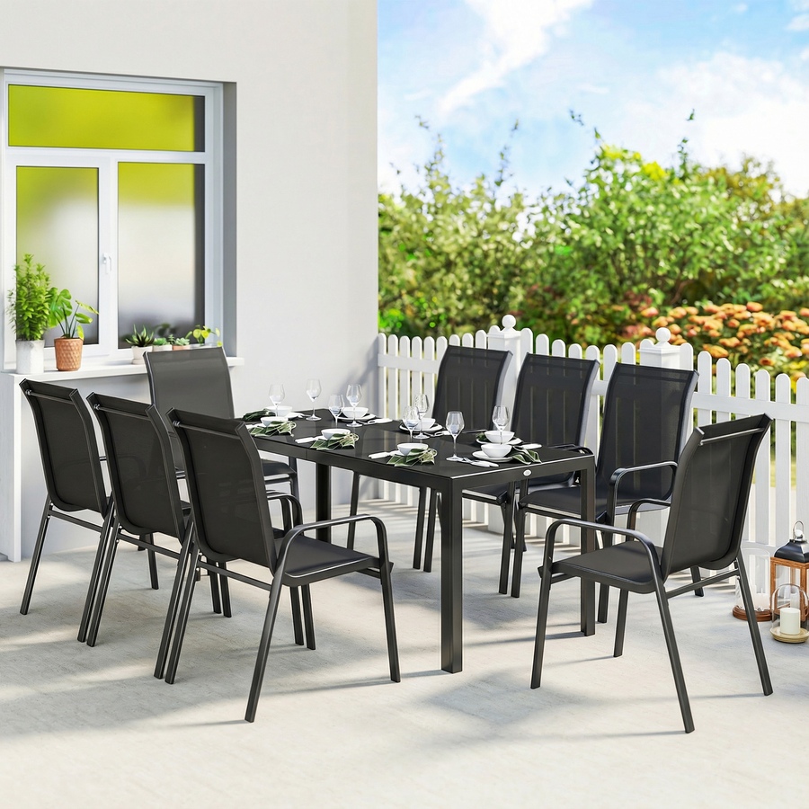 Image 931084_ALTMORE10.jpg, Product 931-084 / Price $524.99, Outsunny 9PCS Patio Dining Set Patio Table and Stackable Chairs from Outsunny on TSC.ca's Home & Garden department