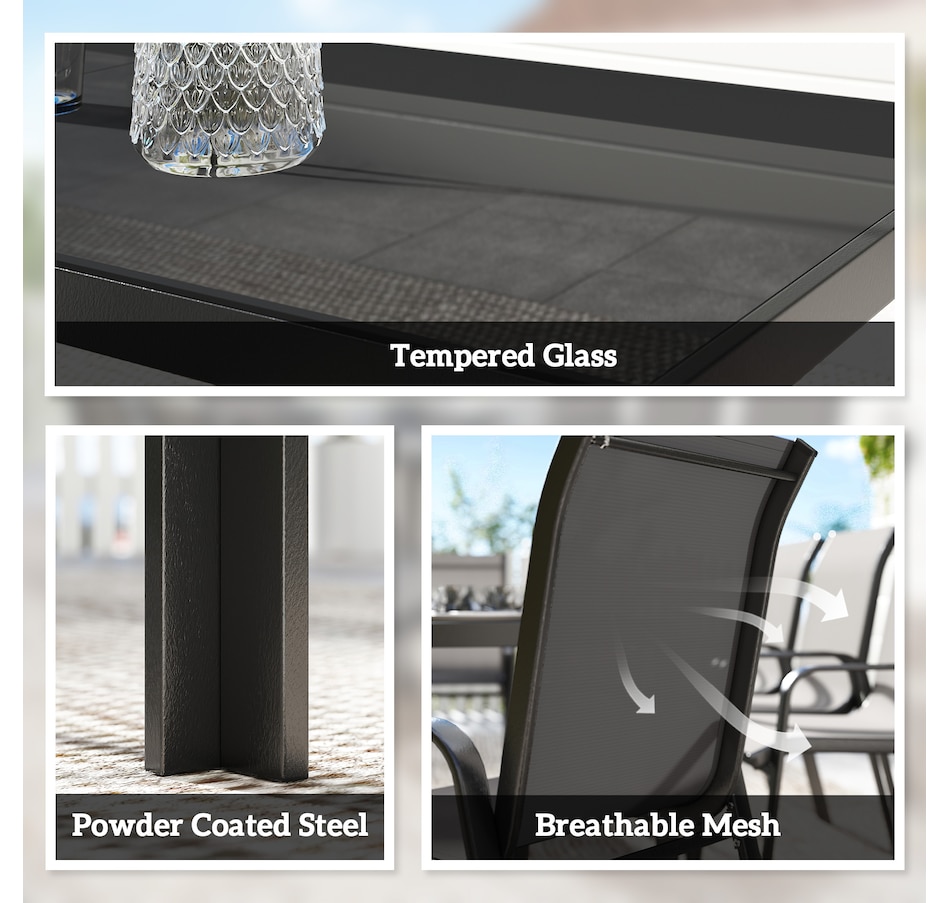 Image 931084_ALTMORE13.jpg, Product 931-084 / Price $469.99 - $499.99, Outsunny 9PCS Patio Dining Set Patio Table and Stackable Chairs from Outsunny on TSC.ca's Home & Garden department