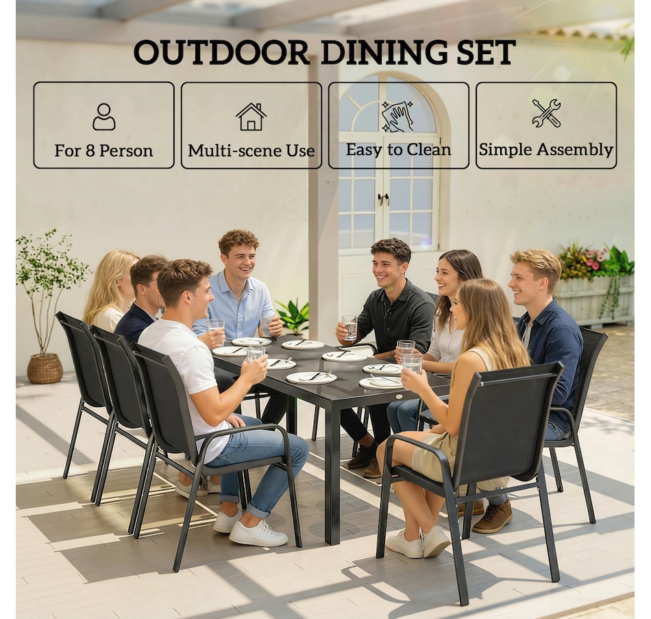 Image 931084_ALTMORE14.jpg, Product 931-084 / Price $469.99 - $499.99, Outsunny 9PCS Patio Dining Set Patio Table and Stackable Chairs from Outsunny on TSC.ca's Home & Garden department