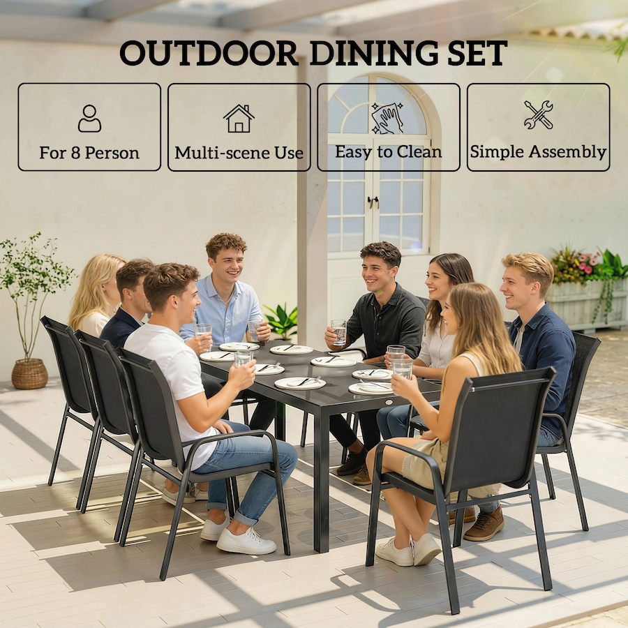 Image 931084_ALTMORE14.jpg, Product 931-084 / Price $524.99, Outsunny 9PCS Patio Dining Set Patio Table and Stackable Chairs from Outsunny on TSC.ca's Home & Garden department