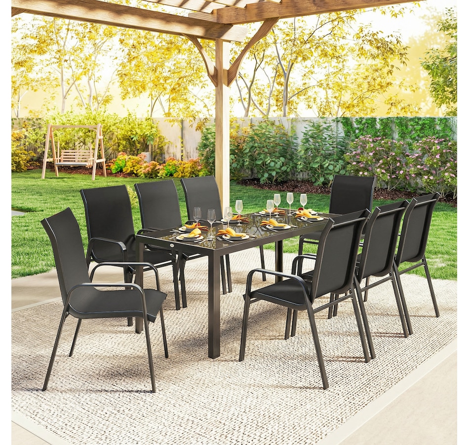 Image 931084_ALTMORE15.jpg, Product 931-084 / Price $469.99 - $499.99, Outsunny 9PCS Patio Dining Set Patio Table and Stackable Chairs from Outsunny on TSC.ca's Home & Garden department