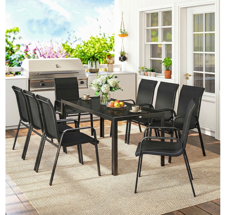 Image 931084_ALTMORE16.jpg, Product 931-084 / Price $469.99 - $499.99, Outsunny 9PCS Patio Dining Set Patio Table and Stackable Chairs from Outsunny on TSC.ca's Home & Garden department