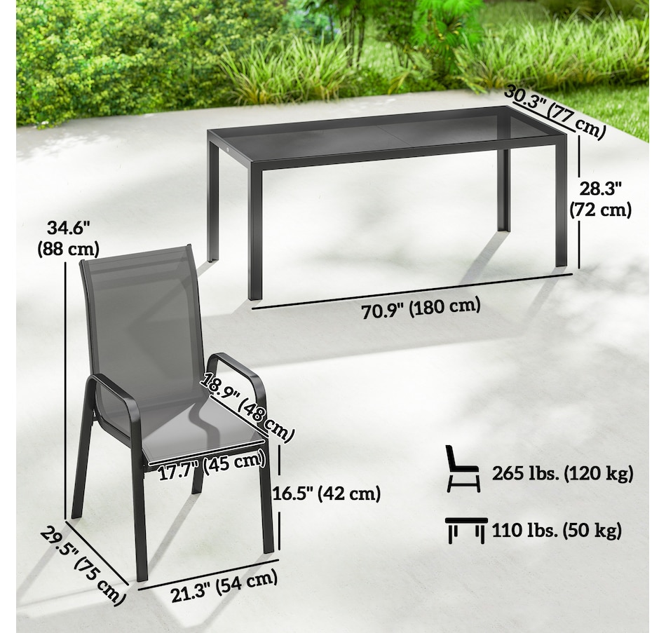 Image 931084_ALTMORE2.jpg, Product 931-084 / Price $469.99 - $499.99, Outsunny 9PCS Patio Dining Set Patio Table and Stackable Chairs from Outsunny on TSC.ca's Home & Garden department