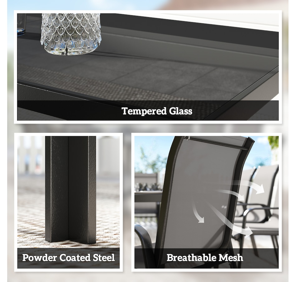 Image 931084_ALTMORE4.jpg, Product 931-084 / Price $469.99 - $499.99, Outsunny 9PCS Patio Dining Set Patio Table and Stackable Chairs from Outsunny on TSC.ca's Home & Garden department