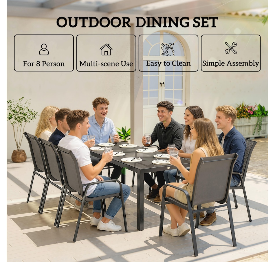 Image 931084_ALTMORE5.jpg, Product 931-084 / Price $469.99 - $499.99, Outsunny 9PCS Patio Dining Set Patio Table and Stackable Chairs from Outsunny on TSC.ca's Home & Garden department