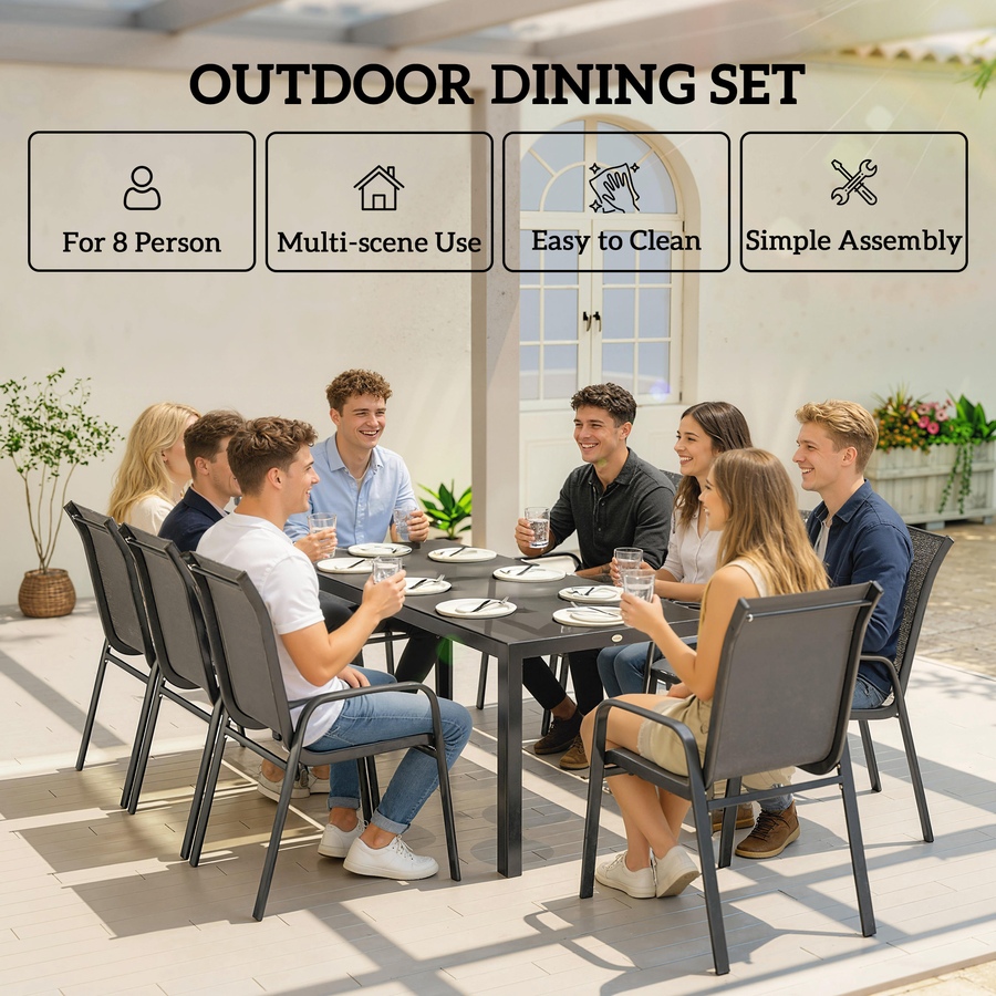 Image 931084_ALTMORE5.jpg, Product 931-084 / Price $524.99, Outsunny 9PCS Patio Dining Set Patio Table and Stackable Chairs from Outsunny on TSC.ca's Home & Garden department