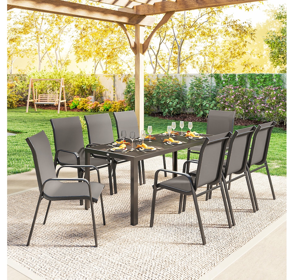 Image 931084_ALTMORE6.jpg, Product 931-084 / Price $469.99 - $499.99, Outsunny 9PCS Patio Dining Set Patio Table and Stackable Chairs from Outsunny on TSC.ca's Home & Garden department