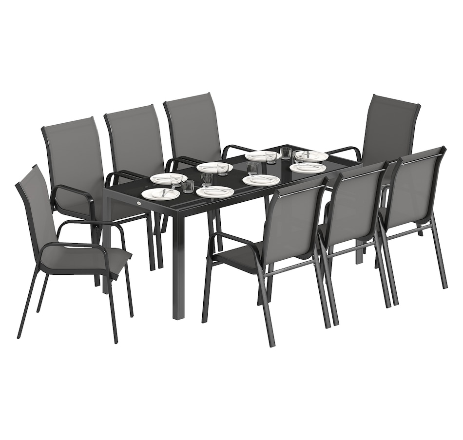 Image 931084_ST01.jpg, Product 931-084 / Price $469.99 - $499.99, Outsunny 9PCS Patio Dining Set Patio Table and Stackable Chairs from Outsunny on TSC.ca's Home & Garden department