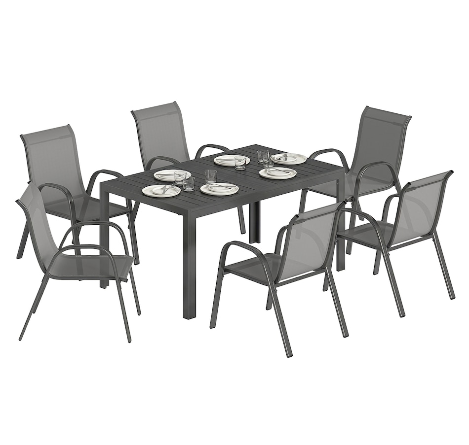 Image 931113.jpg, Product 931-113 / Price $519.99, Outsunny Outdoor Dining Set for 6 with Stackable Chairs, Light Grey from Outsunny on TSC.ca's Home & Garden department