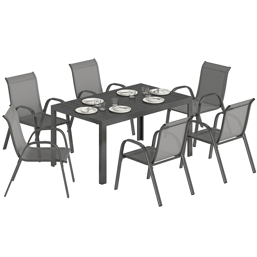 Image 931113.jpg, Product 931-113 / Price $519.99, Outsunny Outdoor Dining Set for 6 with Stackable Chairs, Light Grey from Outsunny on TSC.ca's Home & Garden department