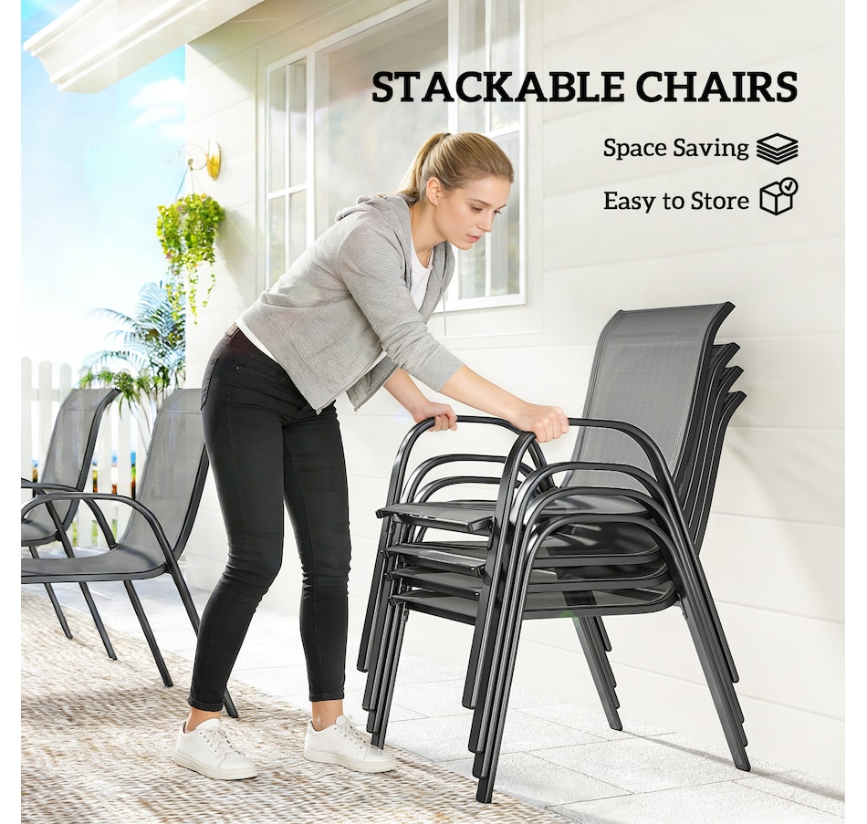 Image 931113_ALTMORE3.jpg, Product 931-113 / Price $519.99, Outsunny Outdoor Dining Set for 6 with Stackable Chairs, Light Grey from Outsunny on TSC.ca's Home & Garden department