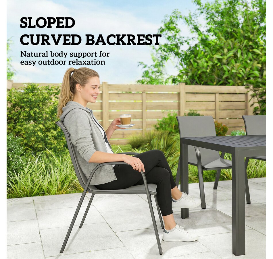 Image 931113_ALTMORE5.jpg, Product 931-113 / Price $519.99, Outsunny Outdoor Dining Set for 6 with Stackable Chairs, Light Grey from Outsunny on TSC.ca's Home & Garden department