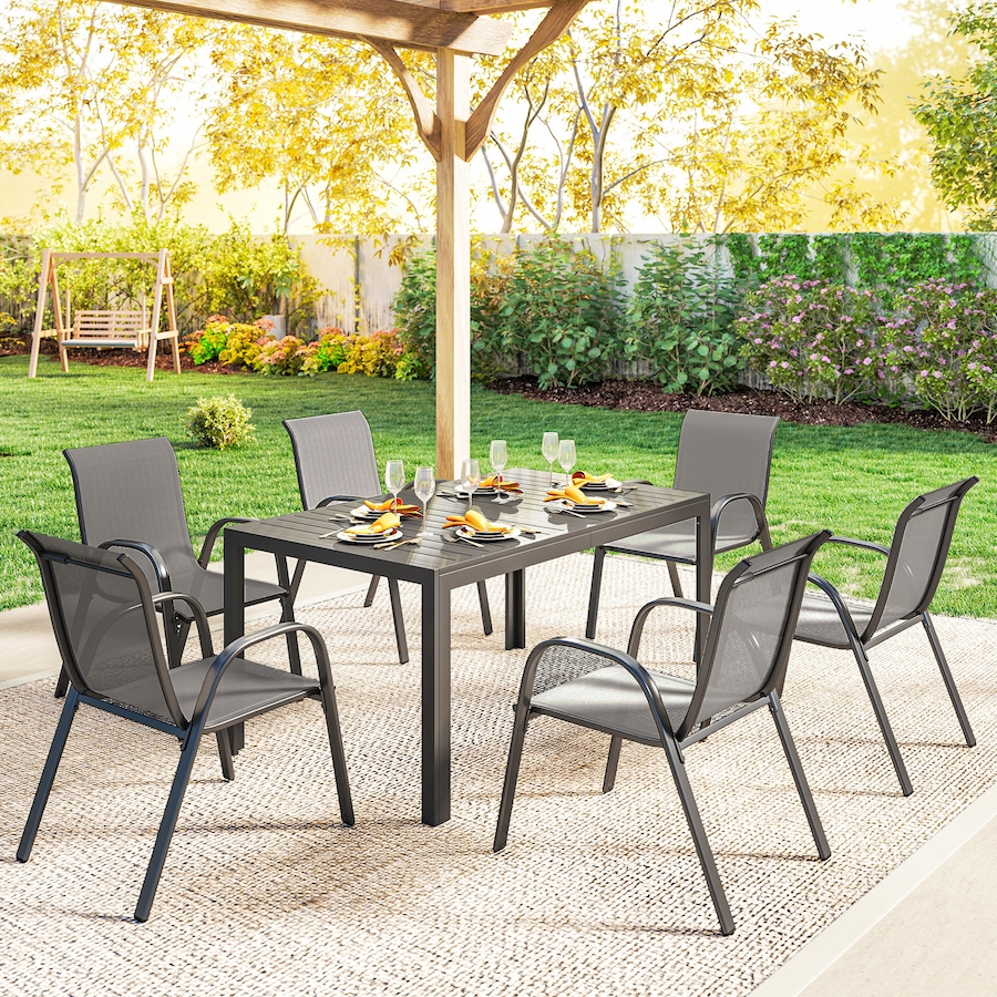 Image 931113_ALTMORE7.jpg, Product 931-113 / Price $519.99, Outsunny Outdoor Dining Set for 6 with Stackable Chairs, Light Grey from Outsunny on TSC.ca's Home & Garden department