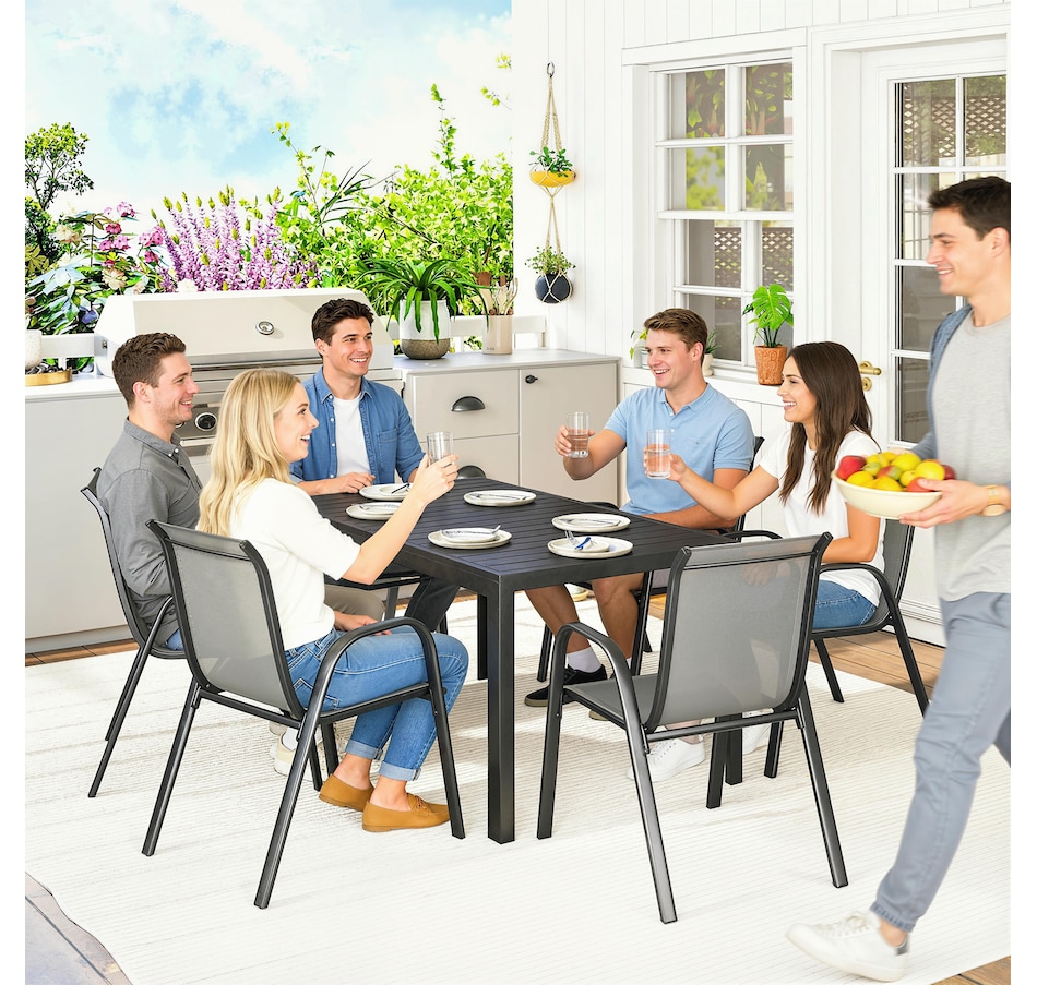 Image 931113_ALTMORE8.jpg, Product 931-113 / Price $519.99, Outsunny Outdoor Dining Set for 6 with Stackable Chairs, Light Grey from Outsunny on TSC.ca's Home & Garden department