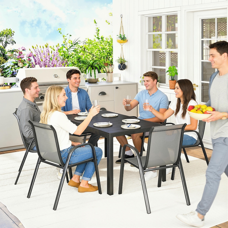 Image 931113_ALTMORE8.jpg, Product 931-113 / Price $519.99, Outsunny Outdoor Dining Set for 6 with Stackable Chairs, Light Grey from Outsunny on TSC.ca's Home & Garden department