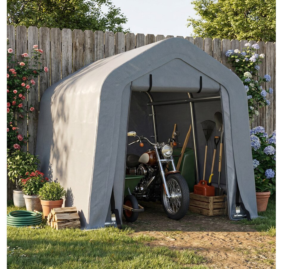 Image 931146_ALTMORE1.jpg, Product 931-146 / Price $159.99, Outsunny 8'x6' Outdoor Storage Shelter with Roll Up and Zipper Door from Outsunny on TSC.ca's Home & Garden department