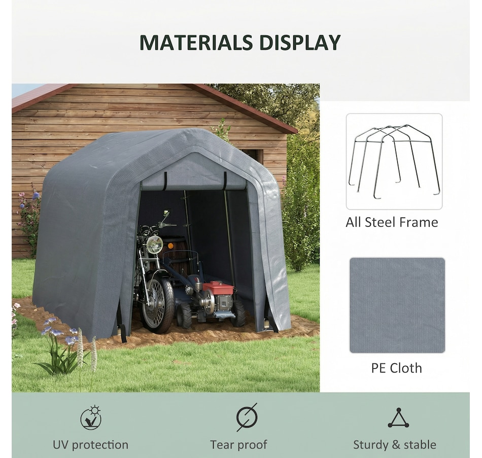 Image 931146_ALTMORE3.jpg, Product 931-146 / Price $159.99, Outsunny 8'x6' Outdoor Storage Shelter with Roll Up and Zipper Door from Outsunny on TSC.ca's Home & Garden department