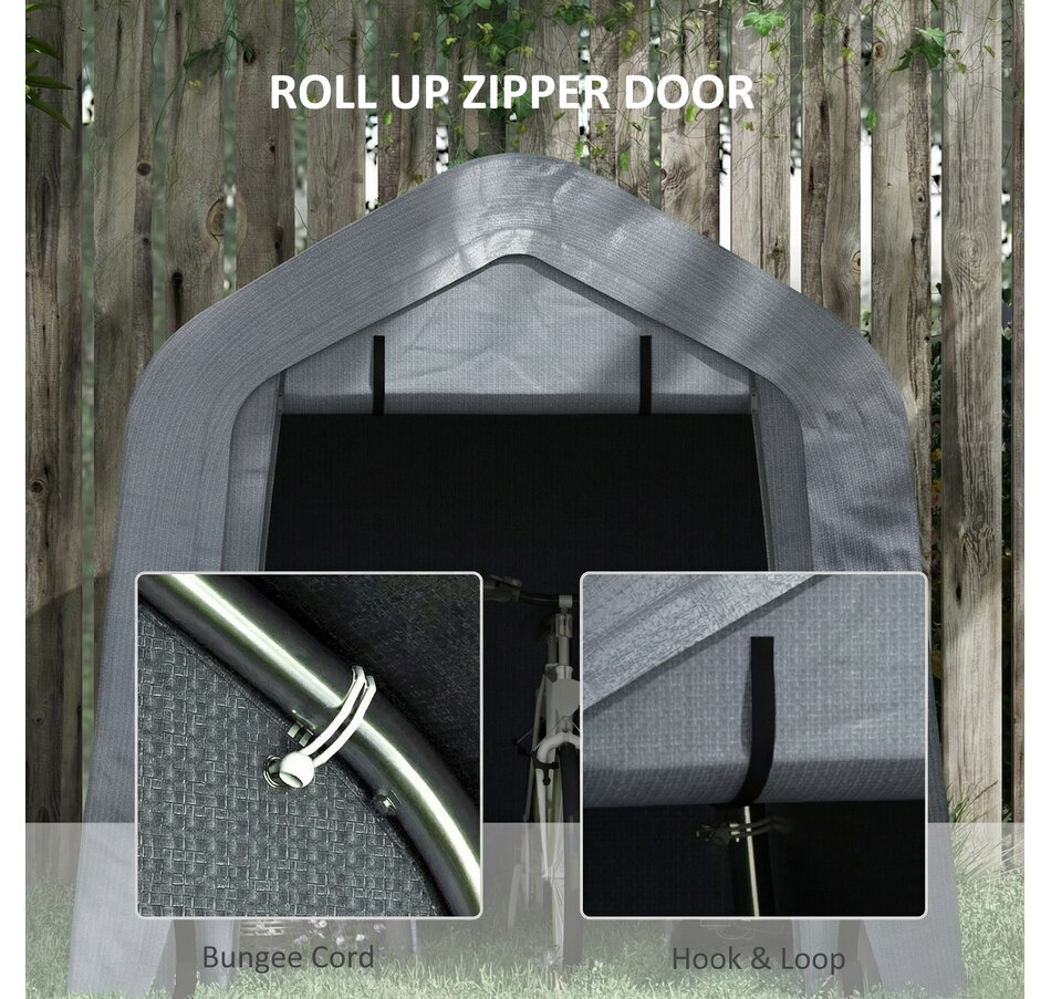 Image 931146_ALTMORE5.jpg, Product 931-146 / Price $159.99, Outsunny 8'x6' Outdoor Storage Shelter with Roll Up and Zipper Door from Outsunny on TSC.ca's Home & Garden department