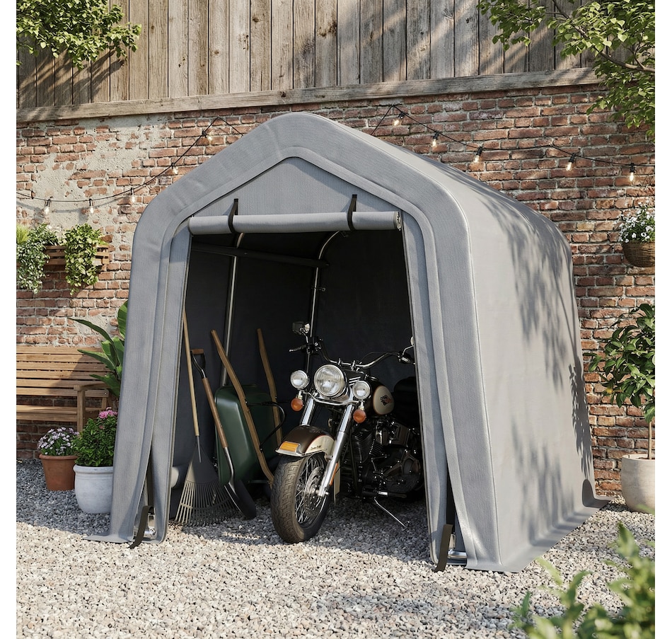 Image 931146_ALTMORE6.jpg, Product 931-146 / Price $159.99, Outsunny 8'x6' Outdoor Storage Shelter with Roll Up and Zipper Door from Outsunny on TSC.ca's Home & Garden department