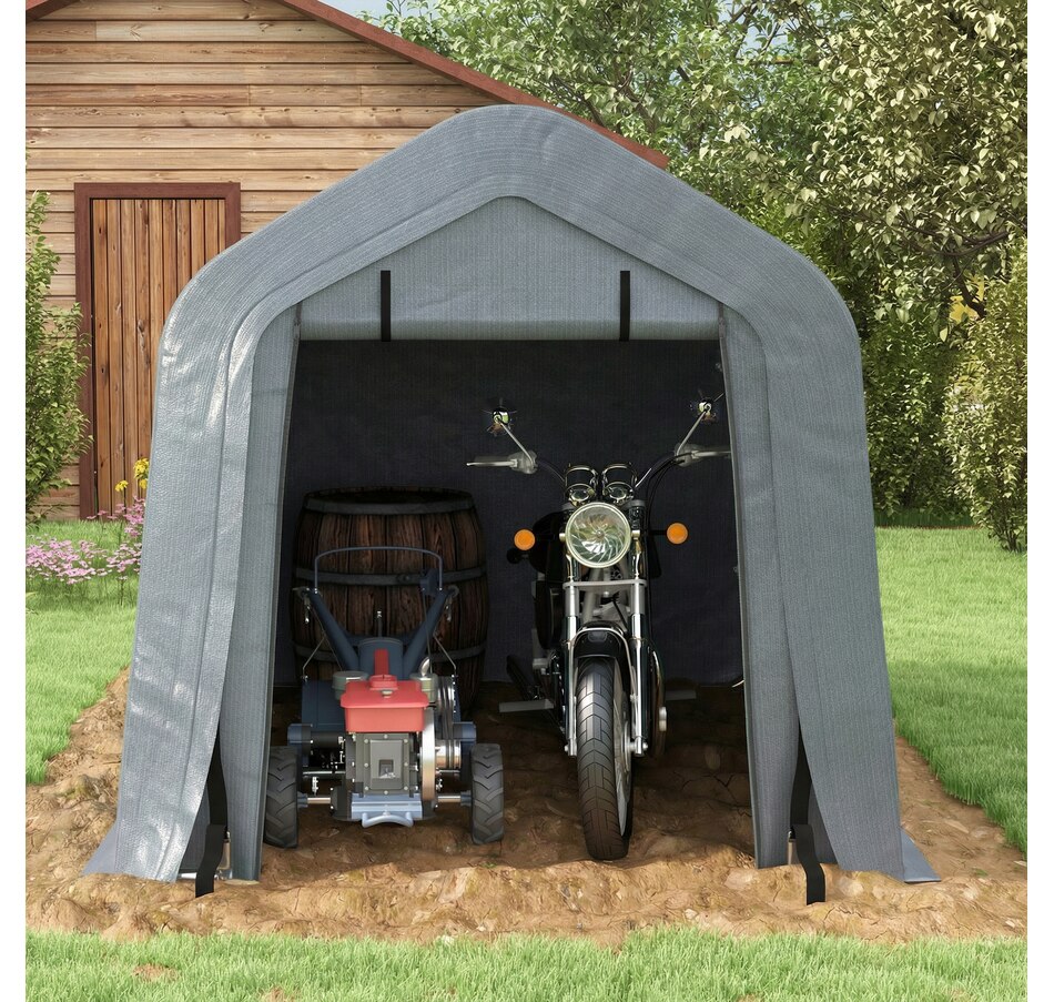 Image 931146_ALTMORE7.jpg, Product 931-146 / Price $159.99, Outsunny 8'x6' Outdoor Storage Shelter with Roll Up and Zipper Door from Outsunny on TSC.ca's Home & Garden department