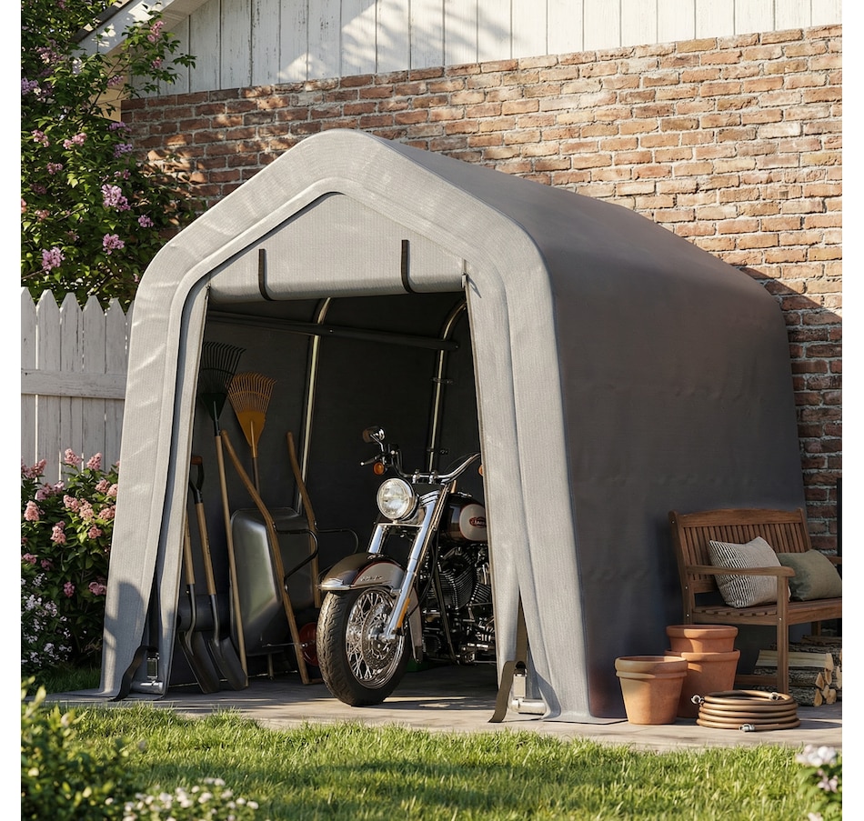 Image 931146_ALTMORE8.jpg, Product 931-146 / Price $159.99, Outsunny 8'x6' Outdoor Storage Shelter with Roll Up and Zipper Door from Outsunny on TSC.ca's Home & Garden department
