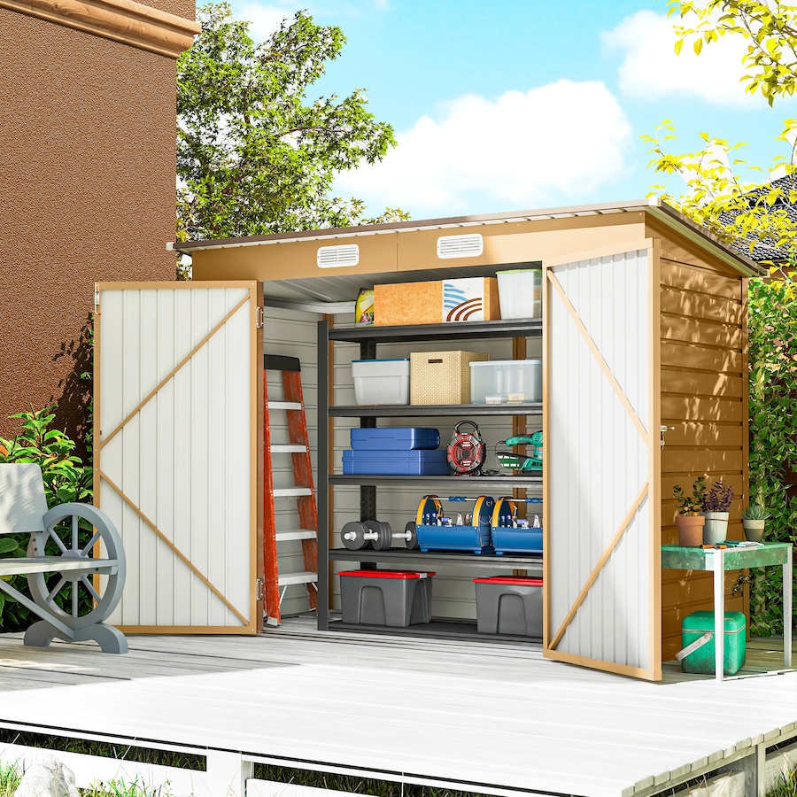 Image 931149_ALTMORE1.jpg, Product 931-149 / Price $289.99, Outsunny 8 x 4FT Metal Garden Storage Shed with 2 Vents, Yellow from Outsunny on TSC.ca's Home & Garden department