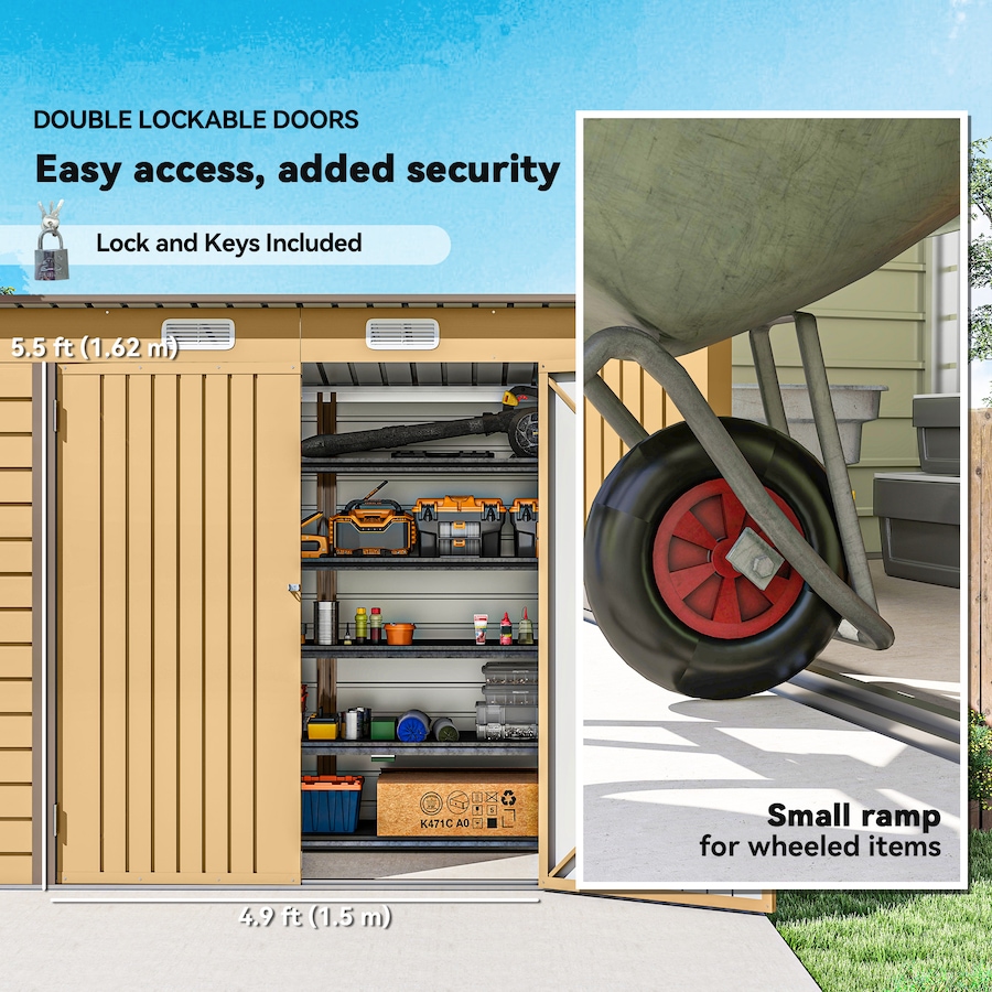 Image 931149_ALTMORE5.jpg, Product 931-149 / Price $289.99, Outsunny 8 x 4FT Metal Garden Storage Shed with 2 Vents, Yellow from Outsunny on TSC.ca's Home & Garden department