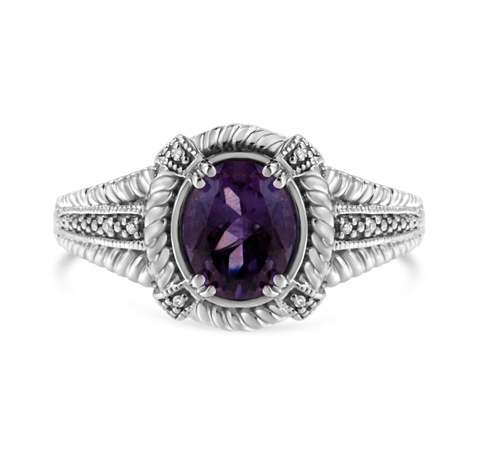 Image 931191.jpg, Product 931-191 / Price $658.00, .925 Sterling Silver Prong Set Natural Oval Shape 9X7 MM Purple Amethyst Solitaire and Diamond Accent Ring (I-J Color, I1-I2 Clarity) from Haus of Brilliance on TSC.ca's Jewellery department