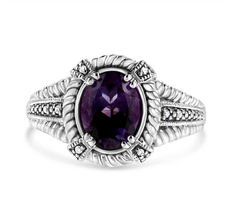 Image 931191_ALTMORE1.jpg, Product 931-191 / Price $658.00, .925 Sterling Silver Prong Set Natural Oval Shape 9X7 MM Purple Amethyst Solitaire and Diamond Accent Ring (I-J Color, I1-I2 Clarity) from Haus of Brilliance on TSC.ca's Jewellery department