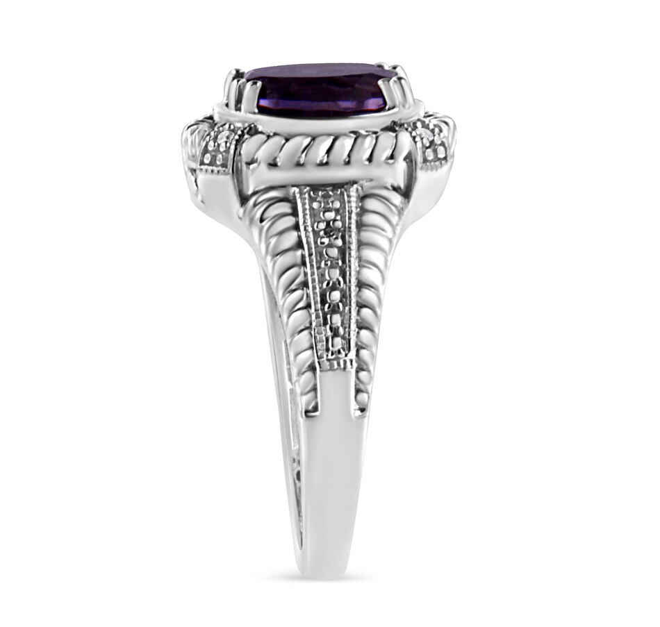 Image 931191_ALTMORE3.jpg, Product 931-191 / Price $658.00, .925 Sterling Silver Prong Set Natural Oval Shape 9X7 MM Purple Amethyst Solitaire and Diamond Accent Ring (I-J Color, I1-I2 Clarity) from Haus of Brilliance on TSC.ca's Jewellery department