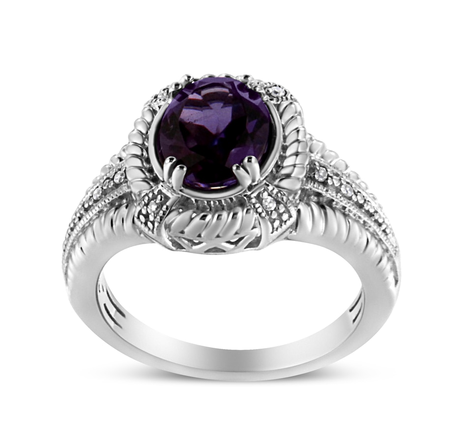 Image 931191_ALTMORE4.jpg, Product 931-191 / Price $658.00, .925 Sterling Silver Prong Set Natural Oval Shape 9X7 MM Purple Amethyst Solitaire and Diamond Accent Ring (I-J Color, I1-I2 Clarity) from Haus of Brilliance on TSC.ca's Jewellery department