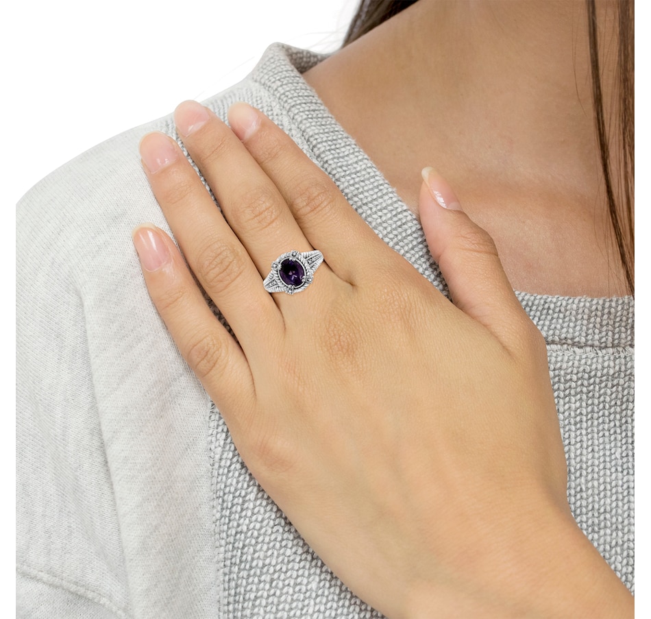 Image 931191_ALTMORE5.jpg, Product 931-191 / Price $658.00, .925 Sterling Silver Prong Set Natural Oval Shape 9X7 MM Purple Amethyst Solitaire and Diamond Accent Ring (I-J Color, I1-I2 Clarity) from Haus of Brilliance on TSC.ca's Jewellery department