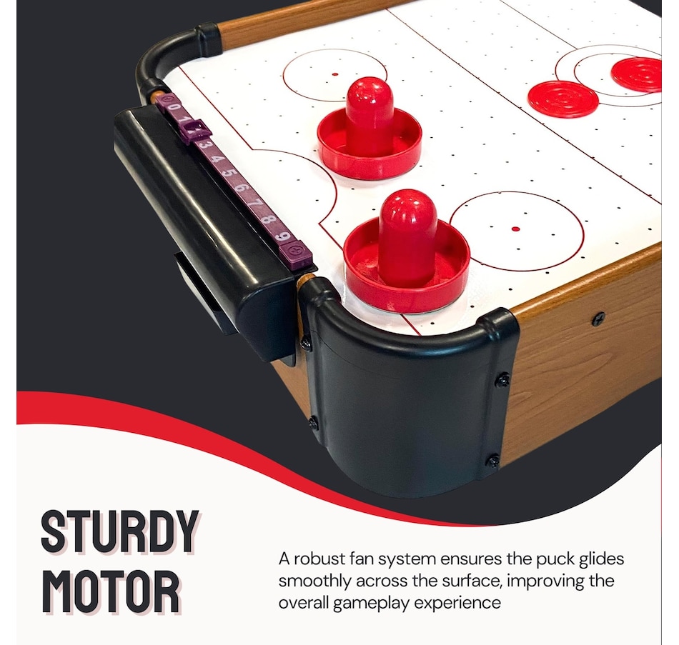 Image 931298_ALTMORE2.jpg, Product 931-298 / Price $41.99, Tabletop Air Hockey Game Set – Easy to Assemble Portable Air Hockey Table with Sturdy Motor, Robust Fan System, 2 Strikers and 2 Pucks, Space-Saving Design for Fun Anywhere from Tradeopia on TSC.ca's Toys & Hobbies department