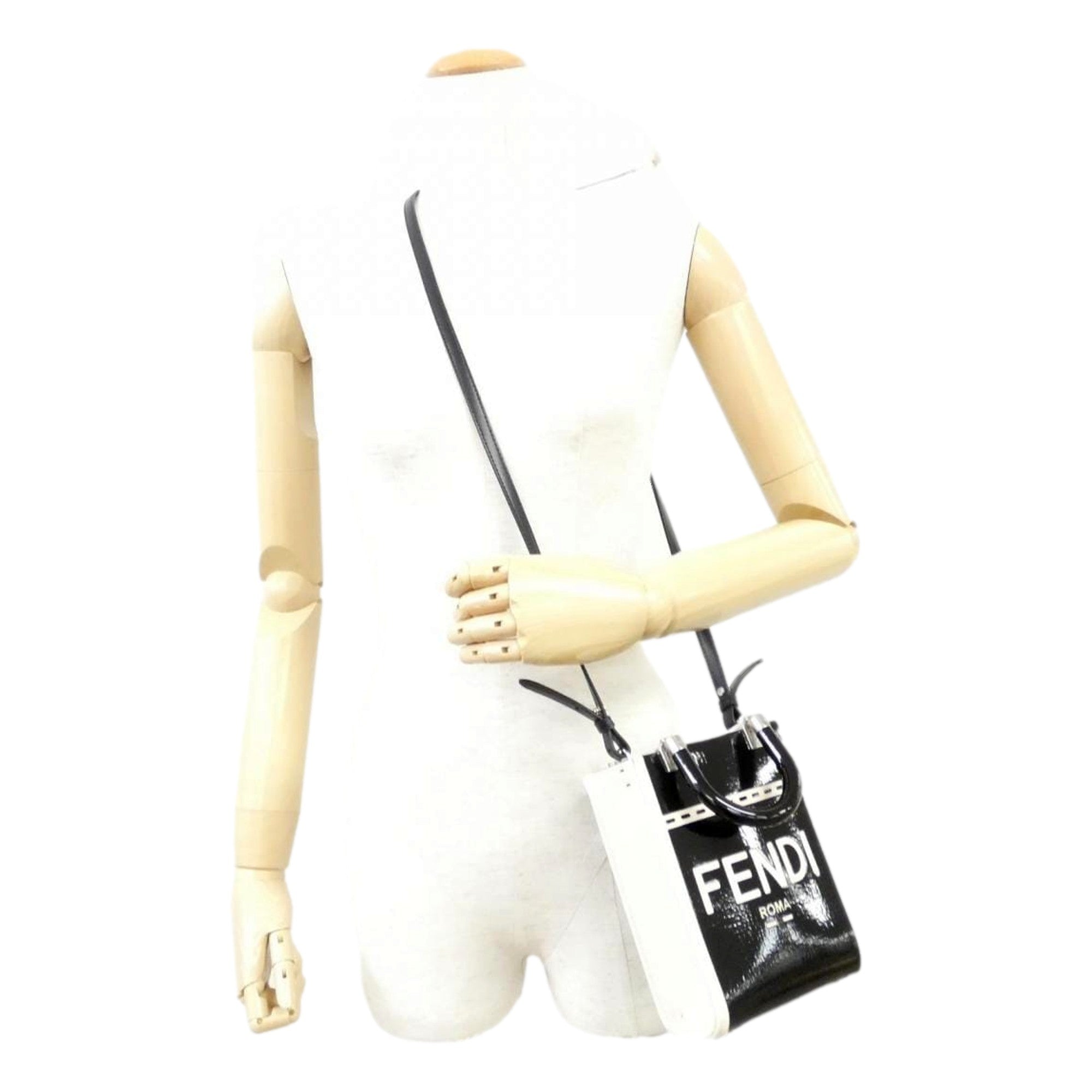 FENDI FF Mini Bag Shopper Tote Crossbody Bag Leather and Canvas