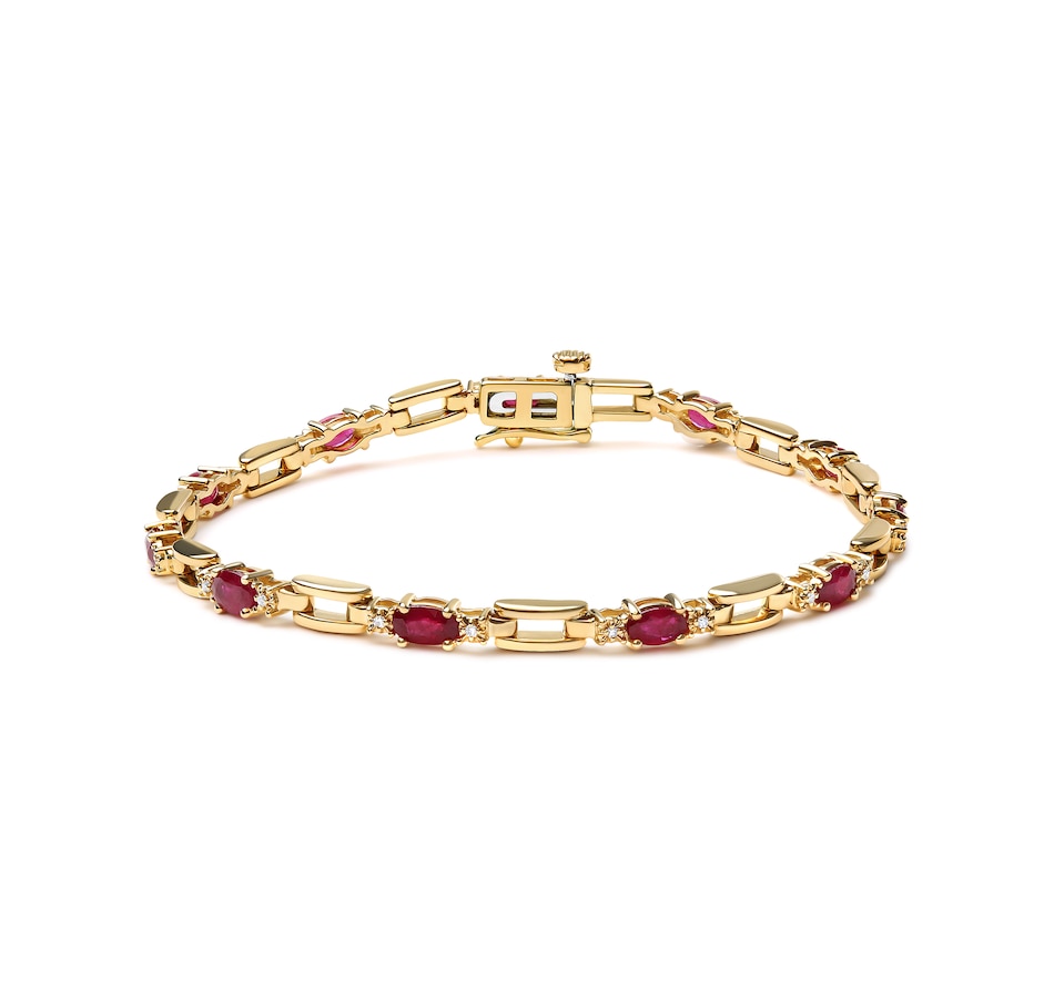 Image 931361.jpg, Product 931-361 / Price $11,526.00, 10K Yellow Gold Oval Ruby and 1/10 Cttw Diamond Bar Prong Set Bracelet (H-I Color, SI1-SI2 Clarity) from Haus of Brilliance on TSC.ca's Jewellery department