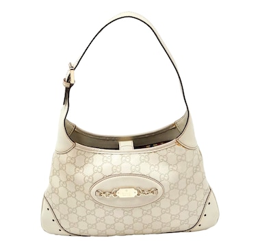 Gucci Guccissima Punch Hobo Handbag Logo White Leather Pre-Owned (Pre-owned)