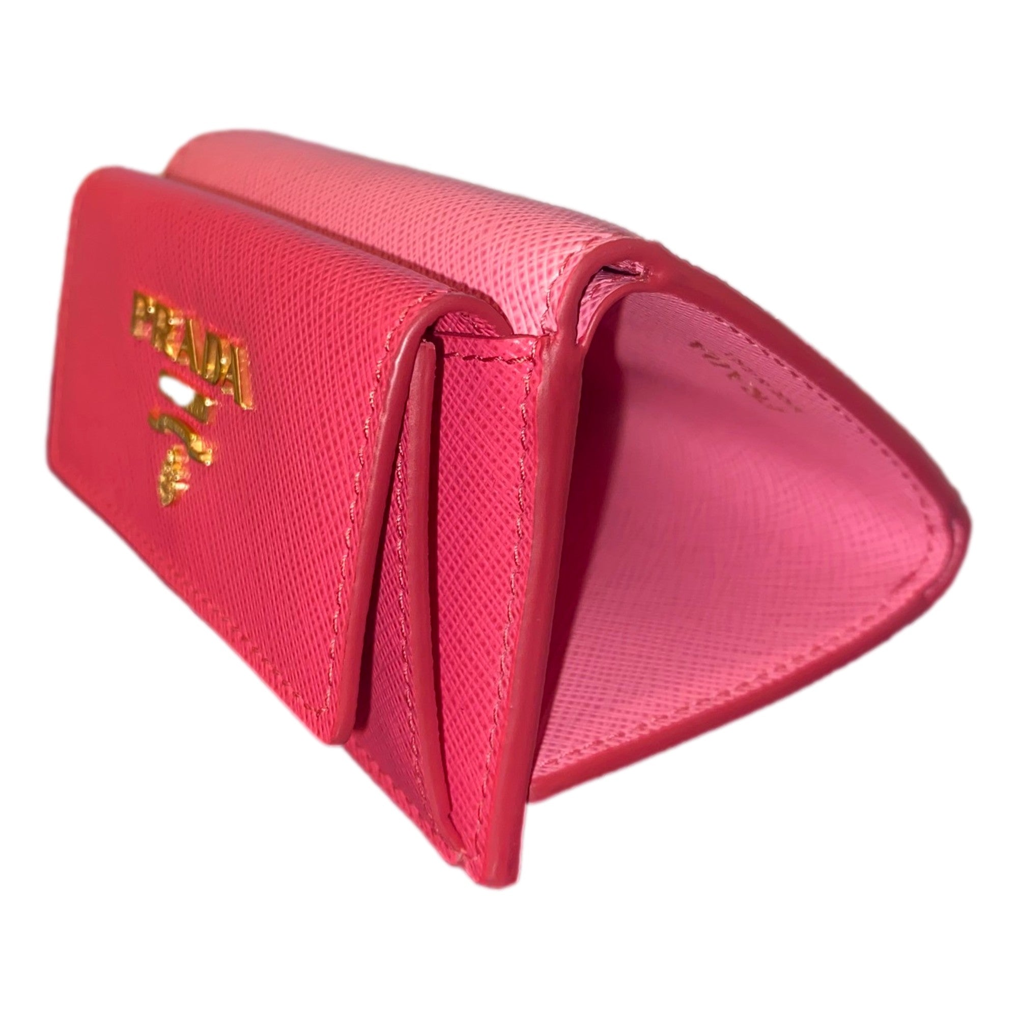 Prada Tri-Fold Saffiano Wallet Womens Pink Multicolor Gold Prada