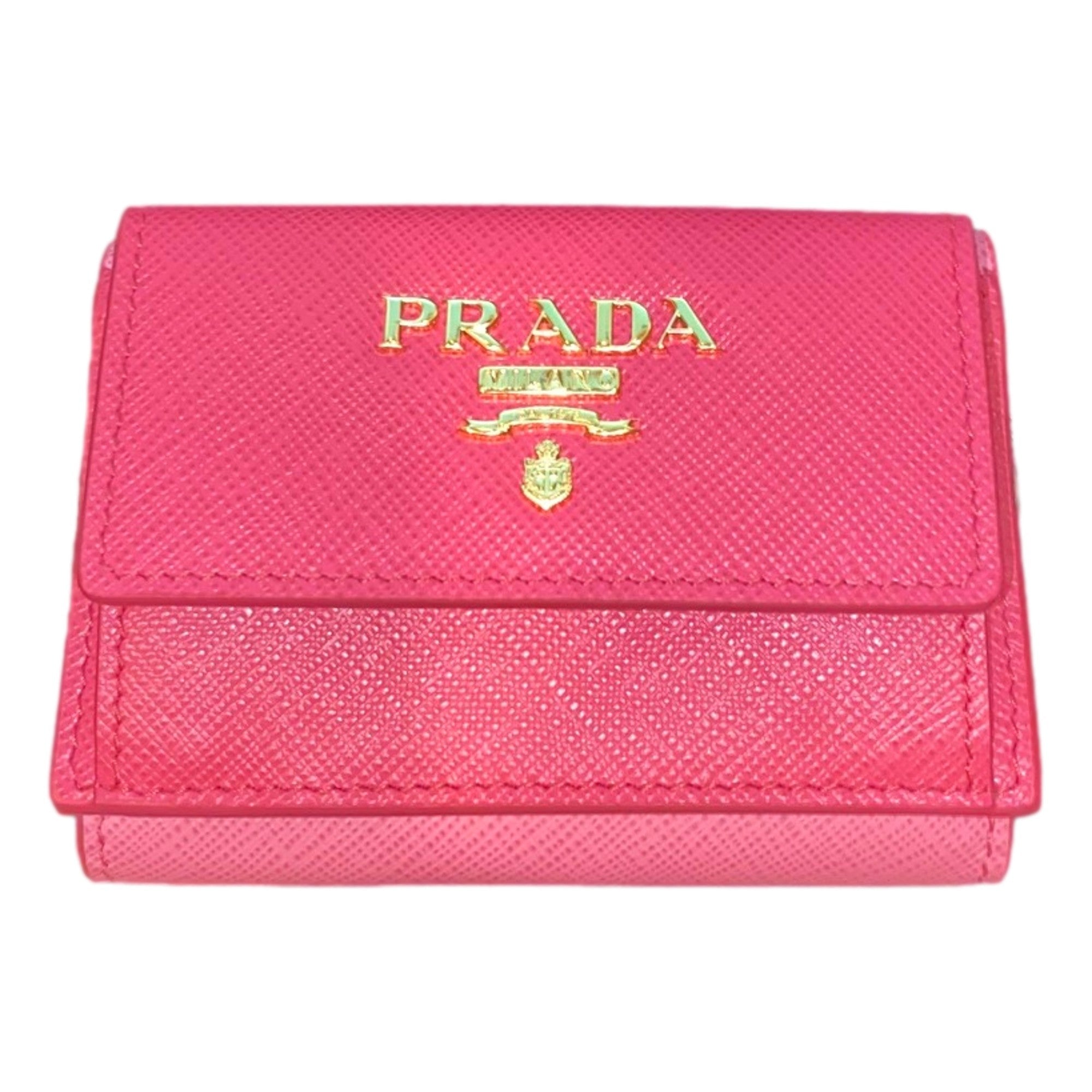 Prada Saffiano Leather Pink Multicolor Trifold Wallet with