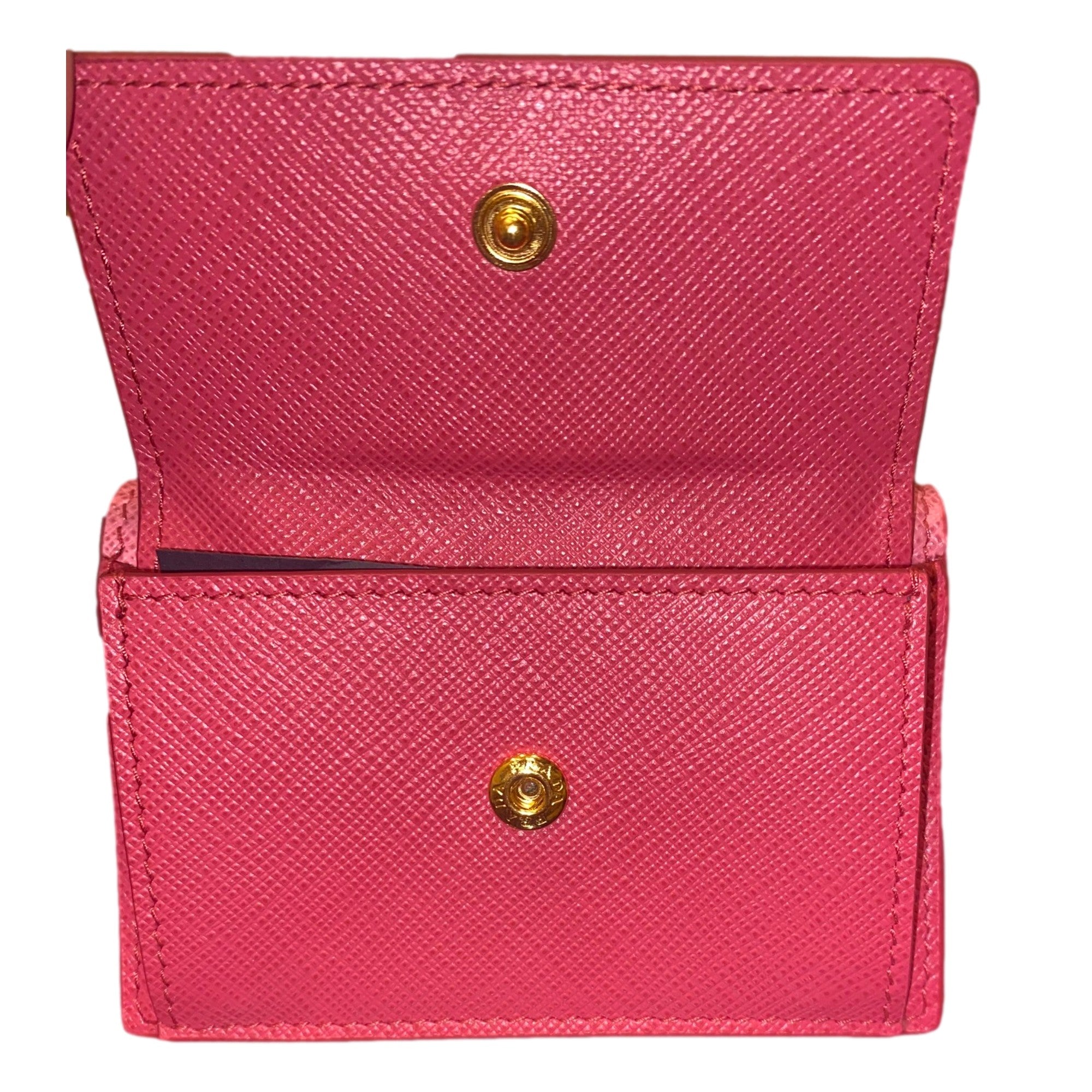Prada Tri-Fold Saffiano Wallet Womens Pink Multicolor Gold Prada