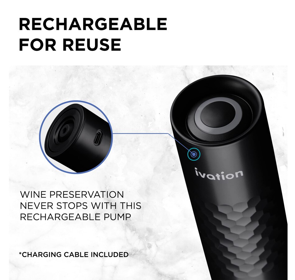 Image 931725_ALTMORE2.jpg, Product 931-725 / Price $59.99, Ivation 6-Piece Rechargeable Wine Saver Pump with Reusable Wine Stoppers from Ivation on TSC.ca's Kitchen department